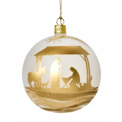 * Tree Baubles And Set Offers|Glass Bauble Matt White With Nativity Motive, 10Cm