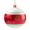 * Tree Baubles And Set Offers|Glass Bauble Opal White With Red Ribbon And Snowflakes, 8 Cm