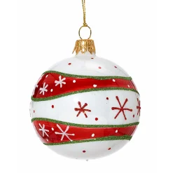 * Tree Baubles And Set Offers|Glass Bauble Opal White/Red With Green Glimmer, 7Cm