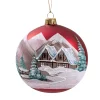 * Tree Baubles And Set Offers|Glass Bauble Red Matt Mountain Landscape, 8 Cm