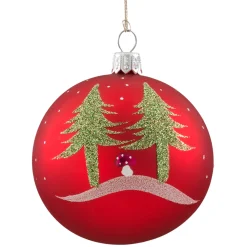 * Tree Baubles And Set Offers|Glass Bauble Red Matt With Trees And Mushrooms, 7 Cm