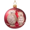 * Tree Baubles And Set Offers|Glass Bauble Red Matt With Owls, 7 Cm