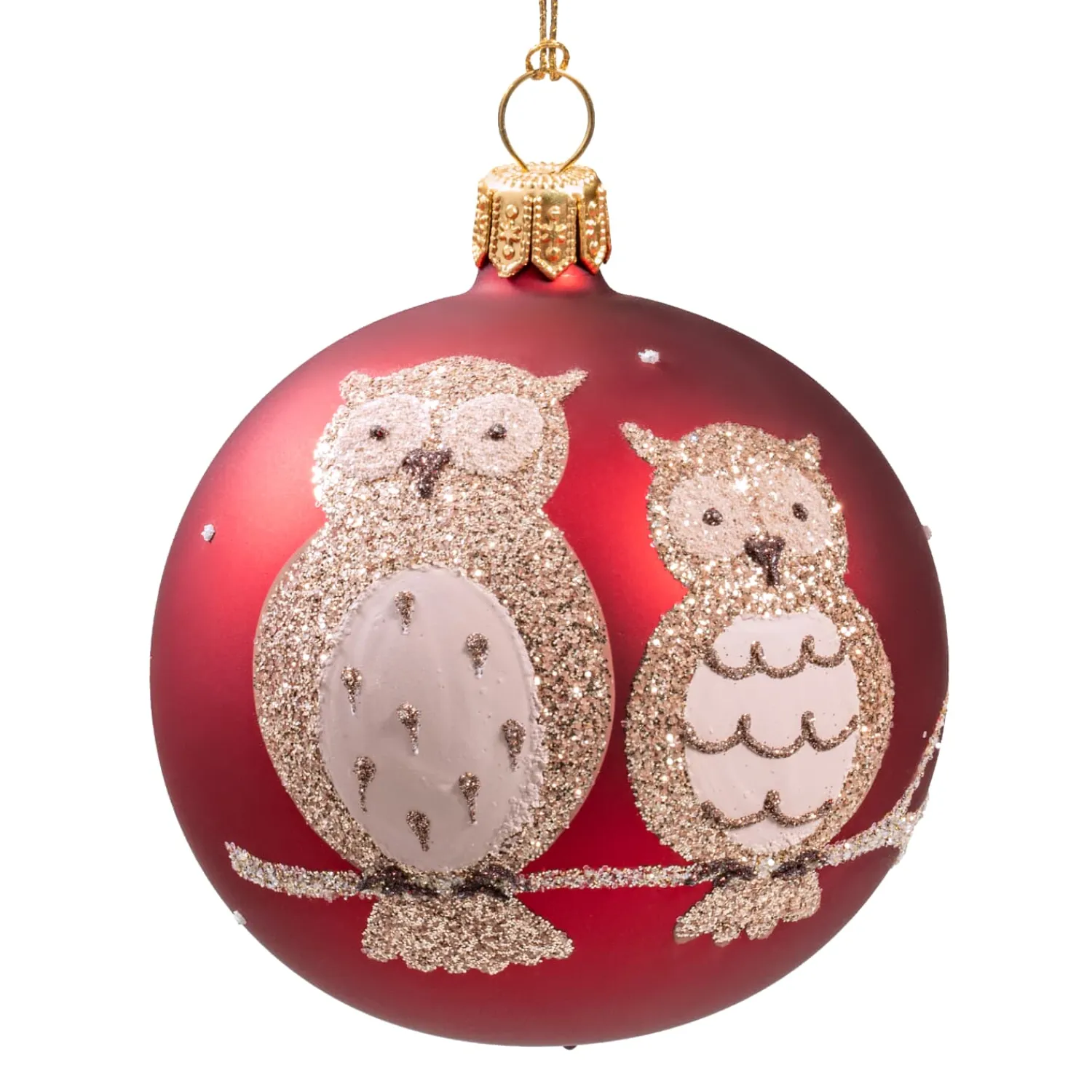 * Tree Baubles And Set Offers|Glass Bauble Red Matt With Owls, 7 Cm