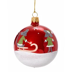 * Tree Baubles And Set Offers|Glass Bauble Red Opal With Sledging Mice, 7Cm