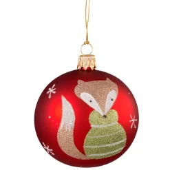 * Tree Baubles And Set Offers|Glass Bauble Red With Fox, 7 Cm