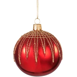 * Tree Baubles And Set Offers|Glass Bauble Red With Glitter Roof, 8 Cm