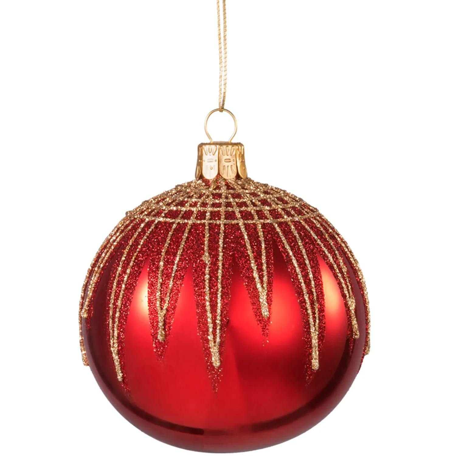 * Tree Baubles And Set Offers|Glass Bauble Red With Glitter Roof, 8 Cm