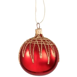 * Tree Baubles And Set Offers|Glass Bauble Red With Glitter Roof, 6 Cm