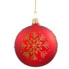 * Tree Baubles And Set Offers|Glass Bauble Red With Green Snowflake, 7 Cm