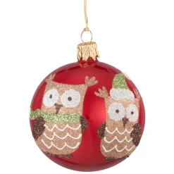 * Tree Baubles And Set Offers|Glass Bauble Red With Two Owls, 7 Cm