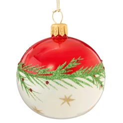* Tree Baubles And Set Offers|Glass Bauble Red-White With Twig And Stars, 6 Cm