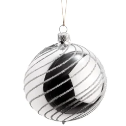 * Tree Baubles And Set Offers|Glass Bauble Silver With Silver Spirals, 8 Cm