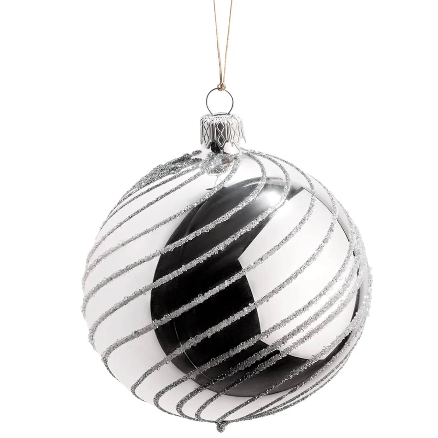 * Tree Baubles And Set Offers|Glass Bauble Silver With Silver Spirals, 8 Cm