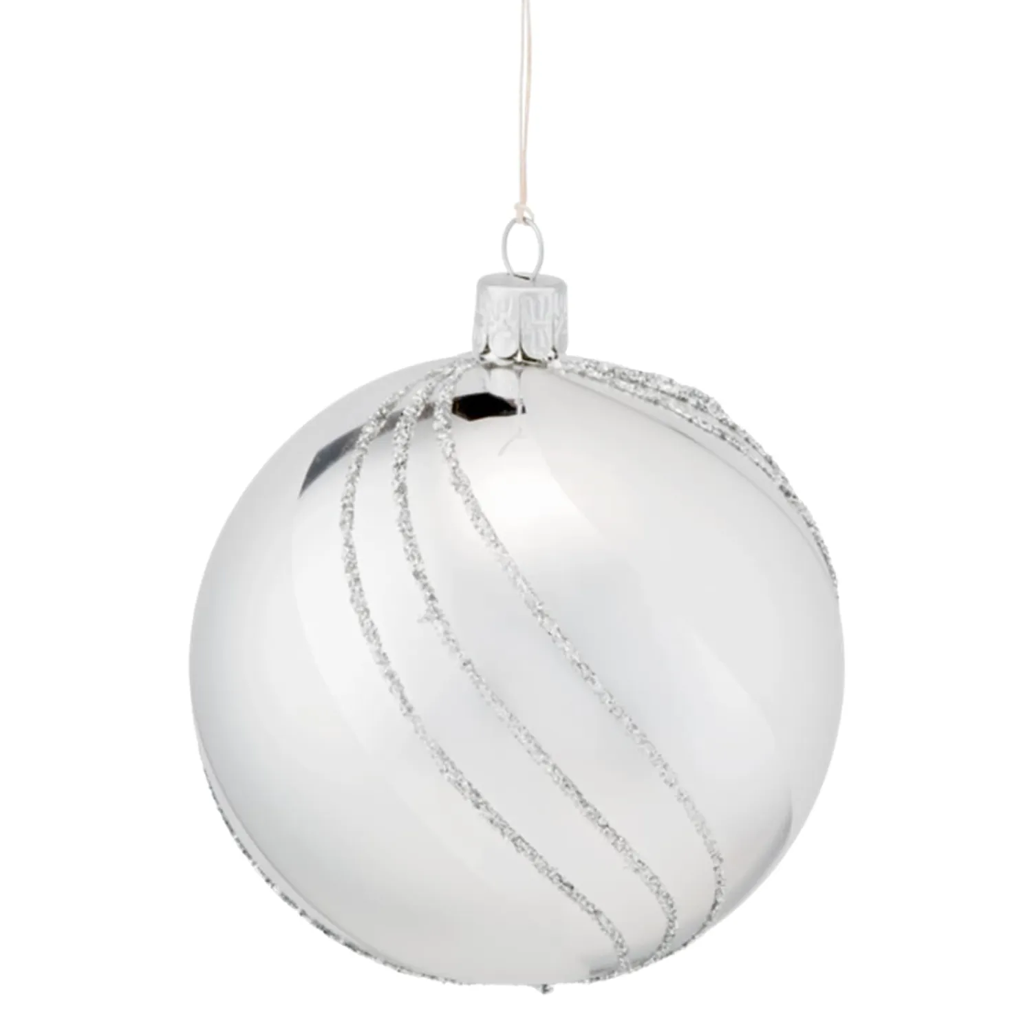 * Tree Baubles And Set Offers|Glass Bauble Silver With Glitter Decor, 10 Cm