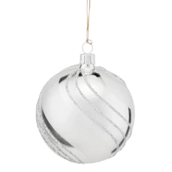 * Tree Baubles And Set Offers|Glass Bauble Silver With Glitter Decor, 8 Cm