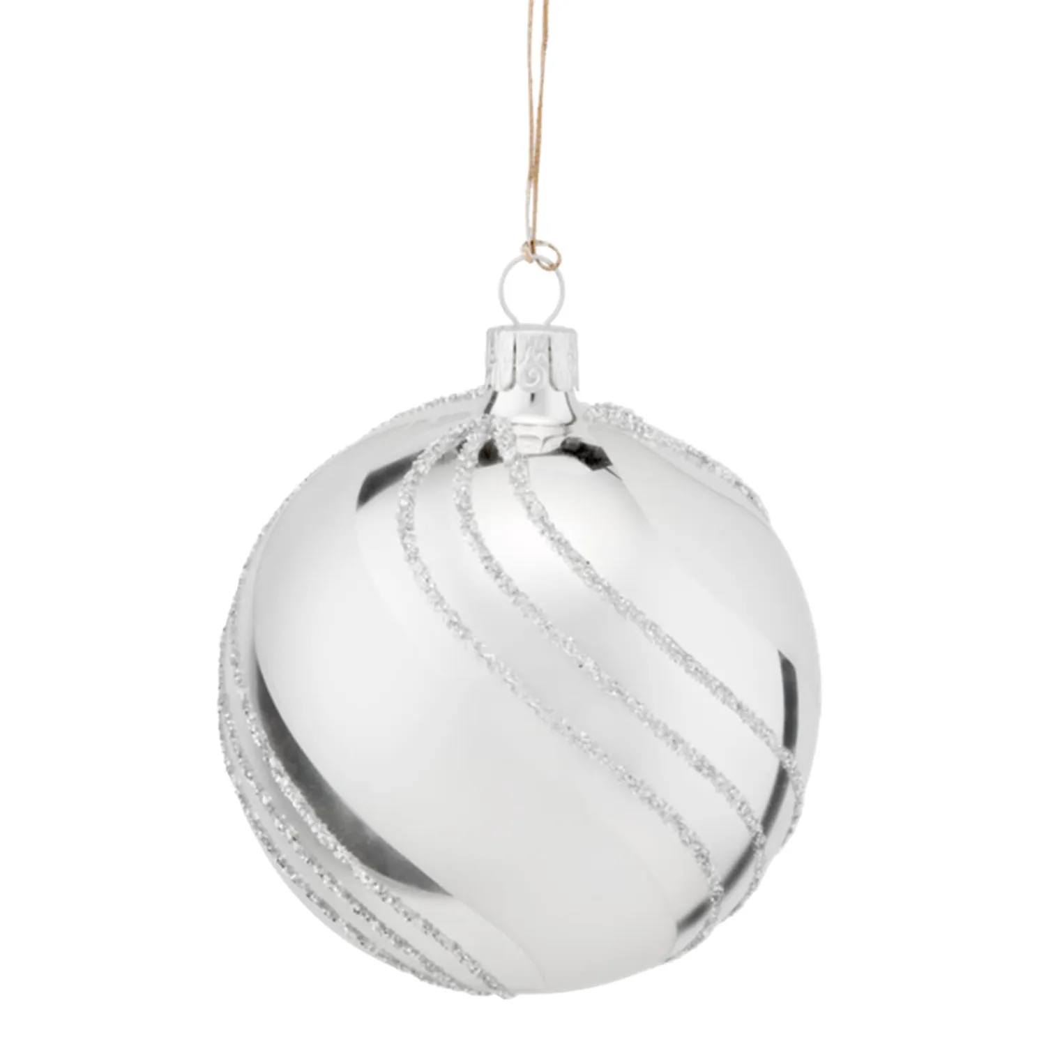 * Tree Baubles And Set Offers|Glass Bauble Silver With Glitter Decor, 8 Cm