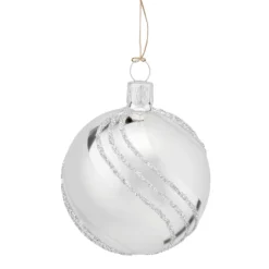 * Tree Baubles And Set Offers|Glass Bauble Silver With Glitter Decor, 6 Cm