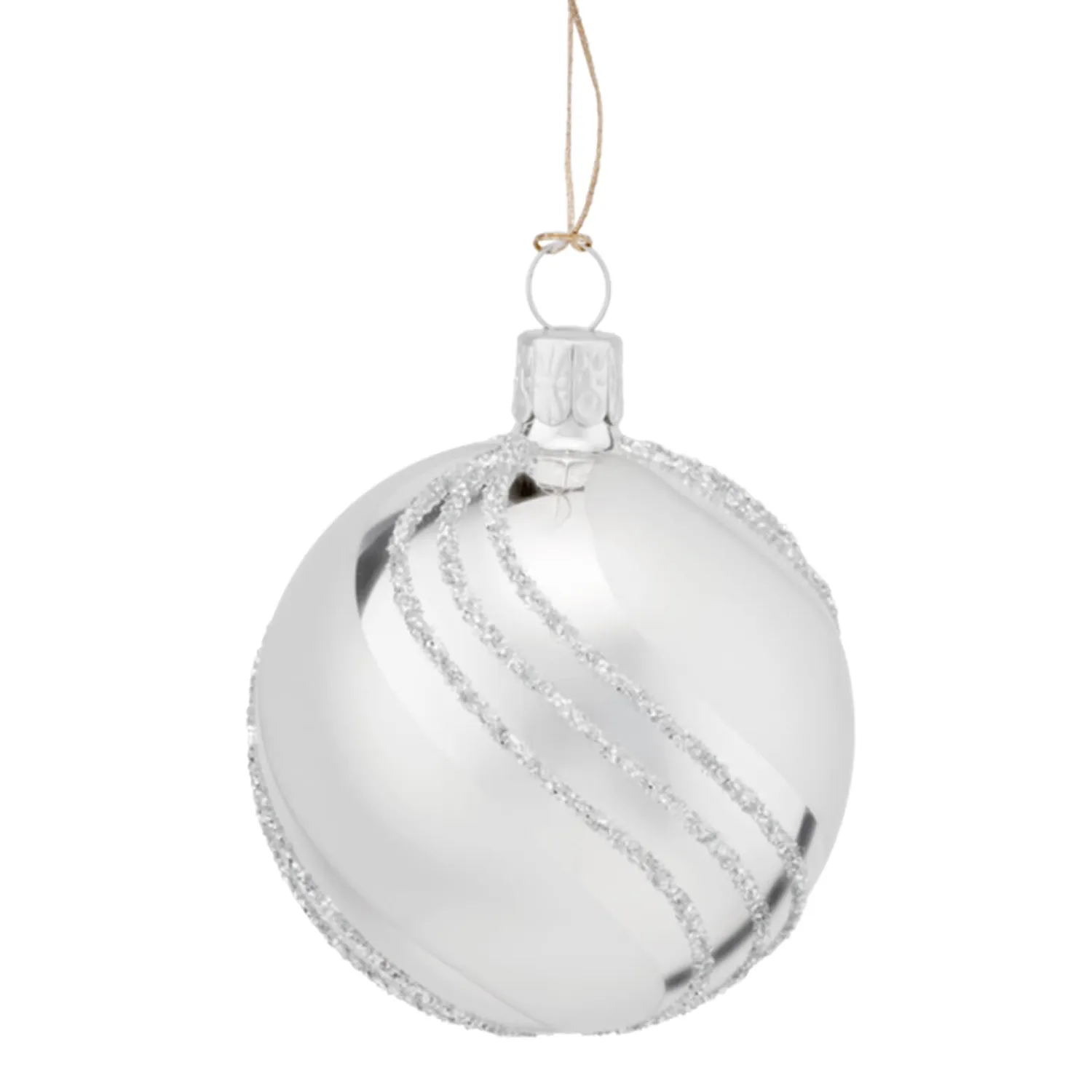 * Tree Baubles And Set Offers|Glass Bauble Silver With Glitter Decor, 6 Cm