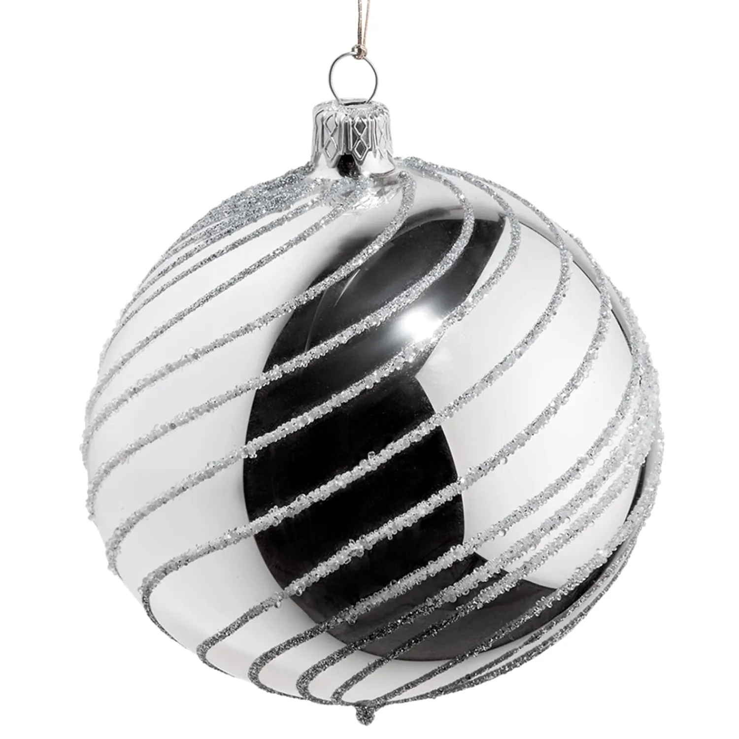 * Tree Baubles And Set Offers|Glass Bauble Silver With Silver Spirals, 10 Cm