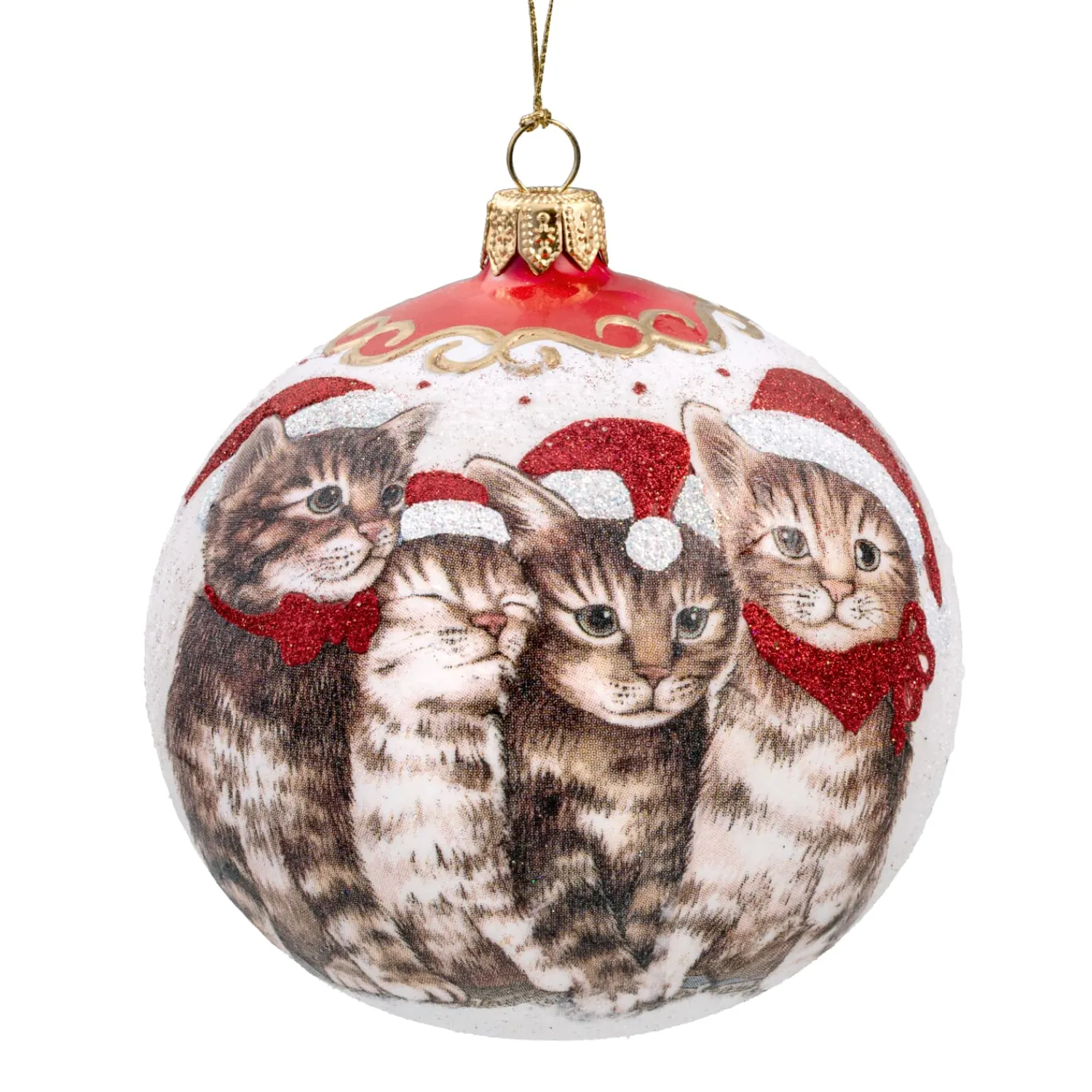 * Tree Baubles And Set Offers|Glass Bauble White Christmas Cats, 10 Cm