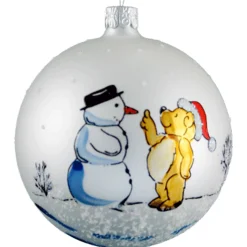 * Tree Baubles And Set Offers|Glass Bauble White Matt Snowman And Bear, 7 Cm