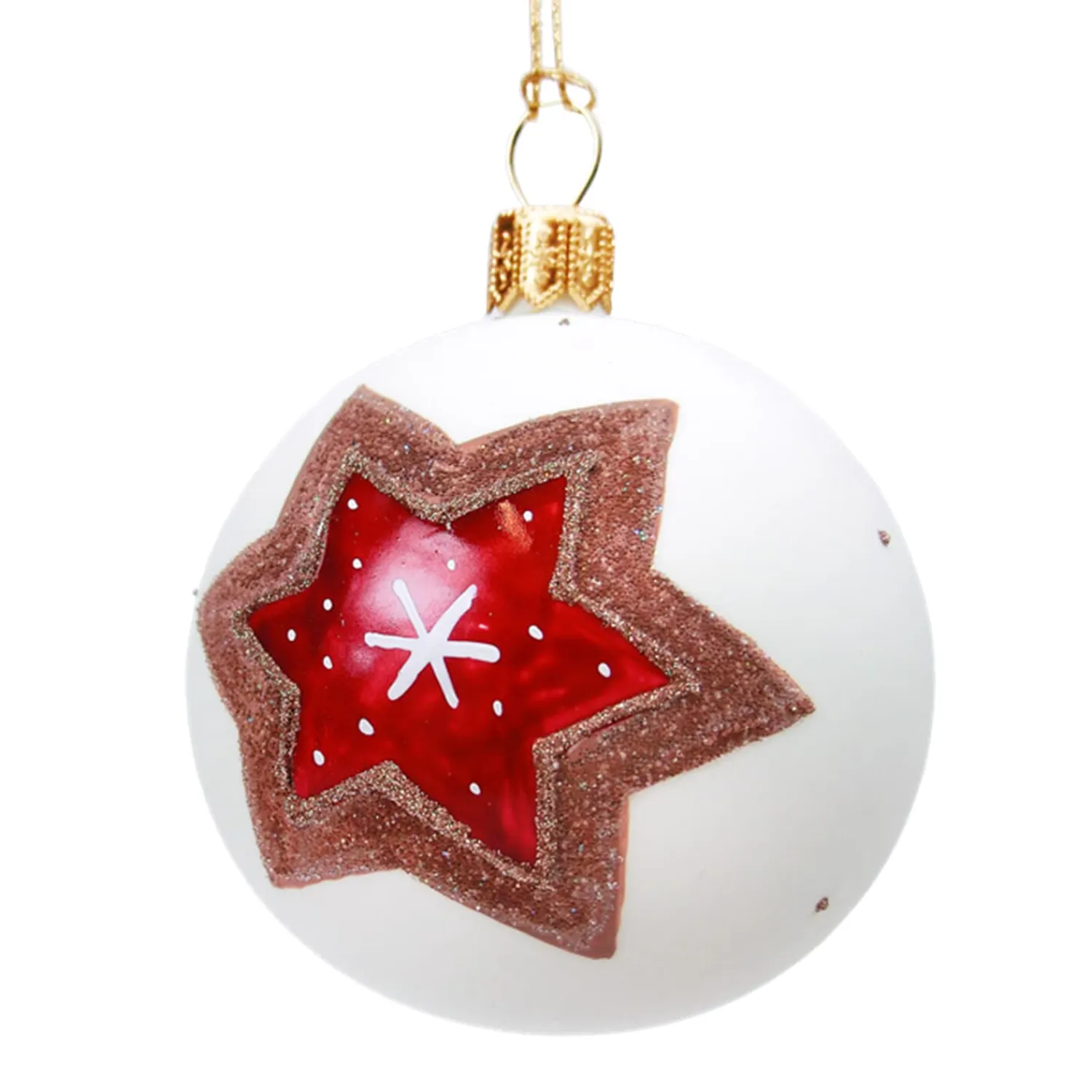 * Tree Baubles And Set Offers|Glass Bauble White Matt With Gingerbread Star, 10 Cm