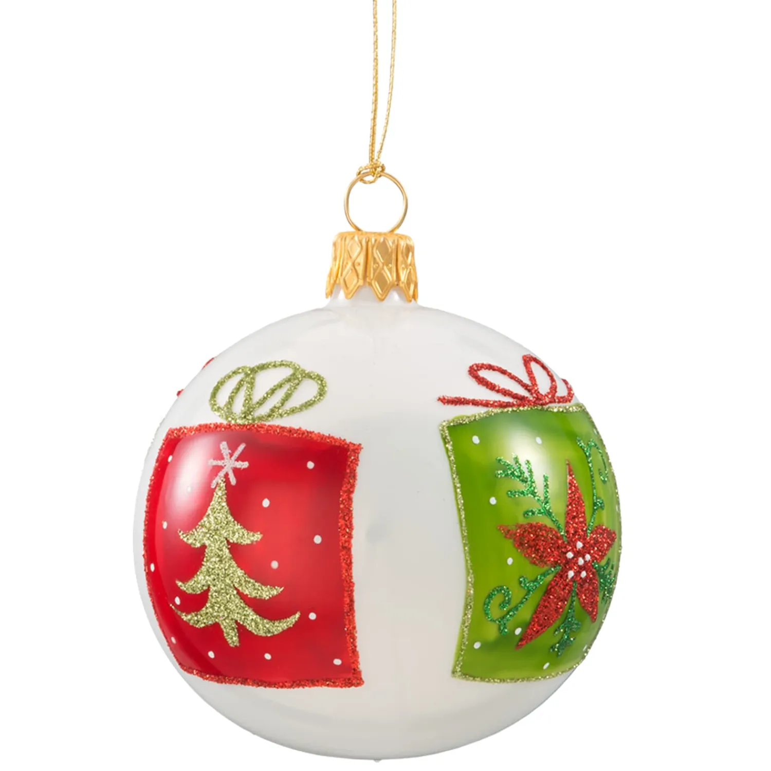* Tree Baubles And Set Offers|Glass Bauble White Opal With Presents, 7 Cm