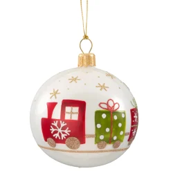 * Tree Baubles And Set Offers|Glass Bauble White Opal With Locomotive, 7 Cm