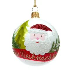 * Tree Baubles And Set Offers|Glass Bauble White Opal With Santa Claus, 7 Cm