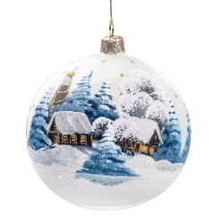 * Tree Baubles And Set Offers|Glass Bauble White Winter Village, 10 Cm