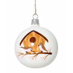 * Tree Baubles And Set Offers|Glass Bauble White With Bird House, 7Cm