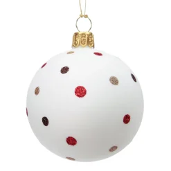 * Tree Baubles And Set Offers|Glass Bauble White With Glitter Dots, 6 Cm