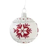 * Tree Baubles And Set Offers|Glass Bauble White With Red Flakes, 6 Cm