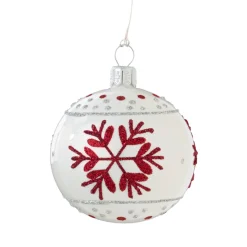 * Tree Baubles And Set Offers|Glass Bauble White With Red Flakes, 6 Cm