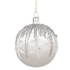 * Tree Baubles And Set Offers|Glass Bauble White With Silver Decor, 8 Cm
