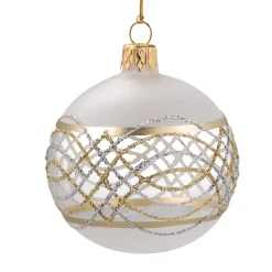 * Tree Baubles And Set Offers|Glass Bauble White/Clear With Gold Silver Decorations, 6 Cm