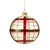 * Tree Baubles And Set Offers|Glass Bauble With Check Pattern White Matt, 10Cm
