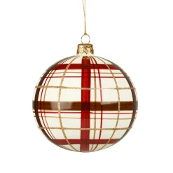 * Tree Baubles And Set Offers|Glass Bauble With Check Pattern White Matt, 10Cm
