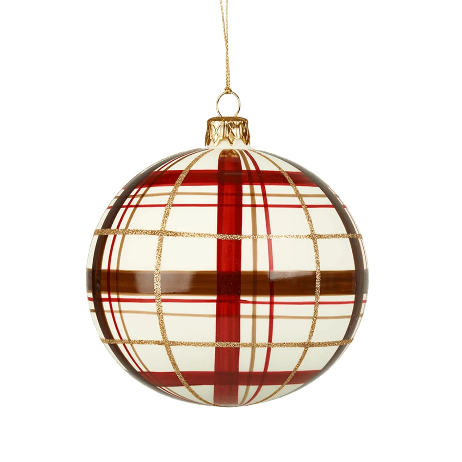 * Tree Baubles And Set Offers|Glass Bauble With Check Pattern White Matt, 10Cm
