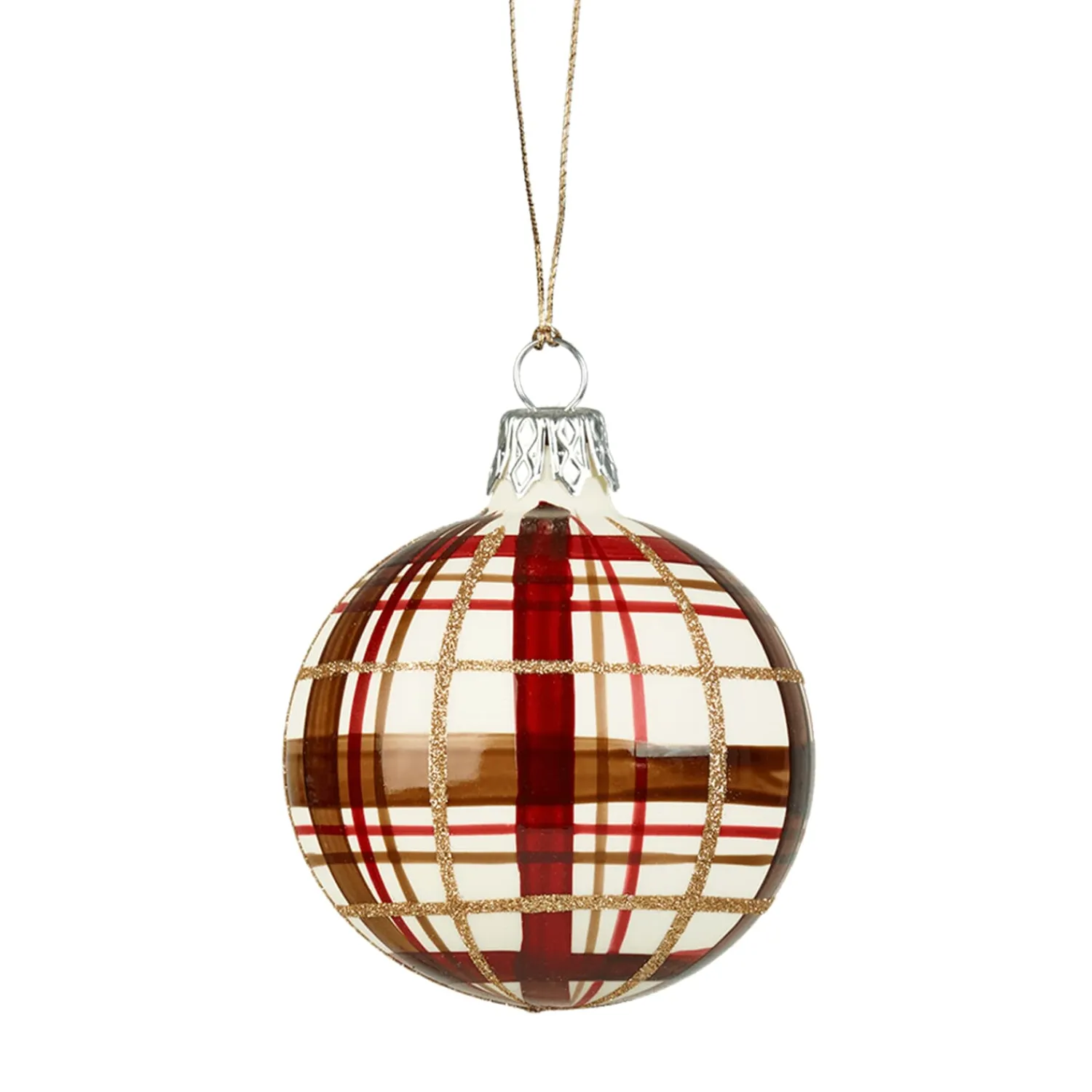 * Tree Baubles And Set Offers|Glass Bauble With Check Pattern White Matt, 6Cm