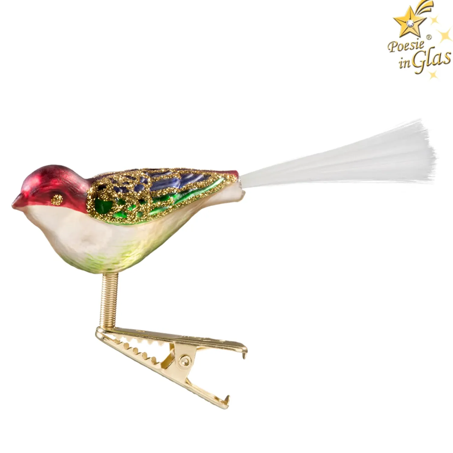 Poesie in Glas Glass Tree Decorations|Glass Bird Gold-Multicolored