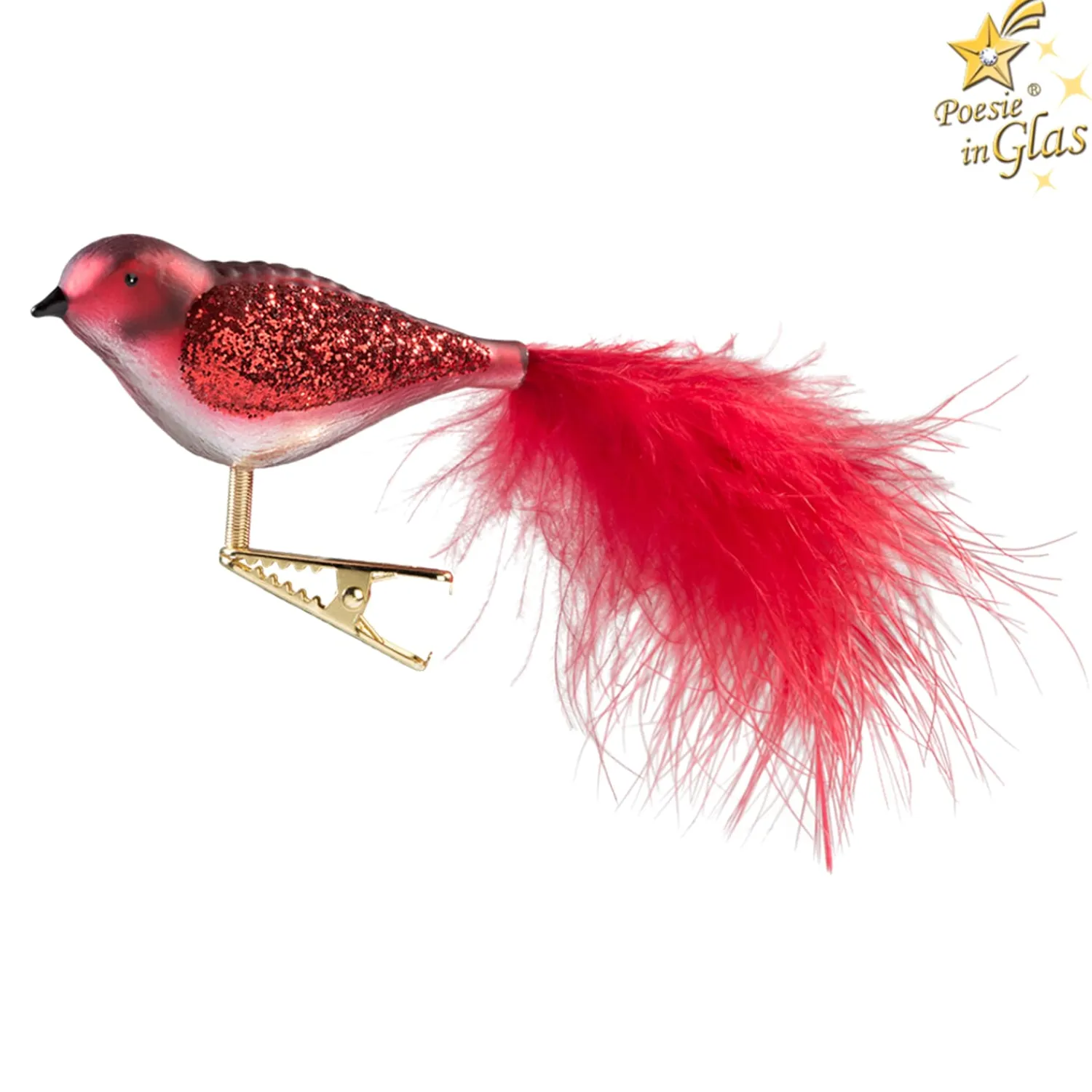 Poesie in Glas Glass Tree Decorations|Glass Bird Red-White