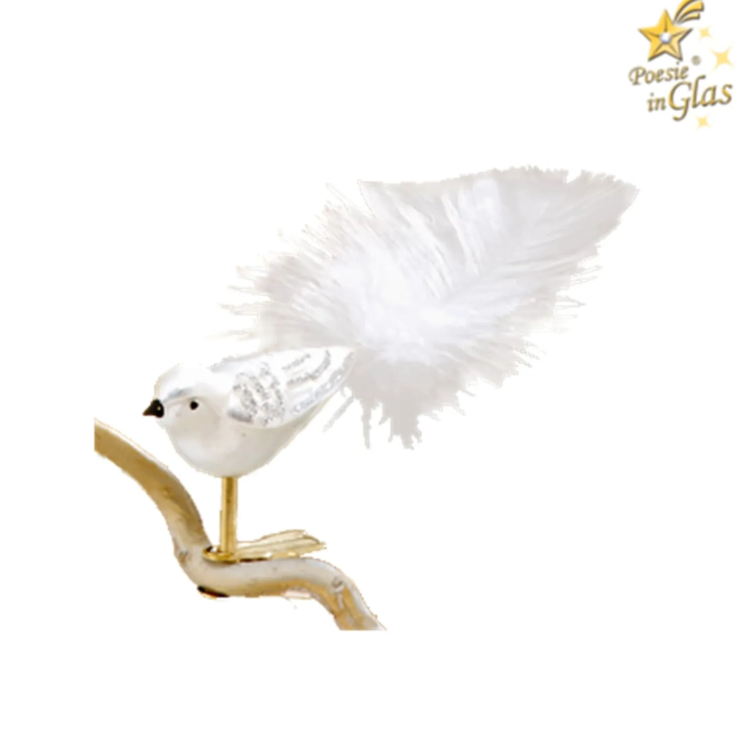 Poesie in Glas Glass Tree Decorations|Glass Bird White-Silver