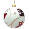 * Tree Baubles And Set Offers|Glass Cream White Matte With Christmassy Motifs, 7 Cm