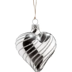 * Tree Baubles And Set Offers|Glass Heart Silver With Silver Spirals