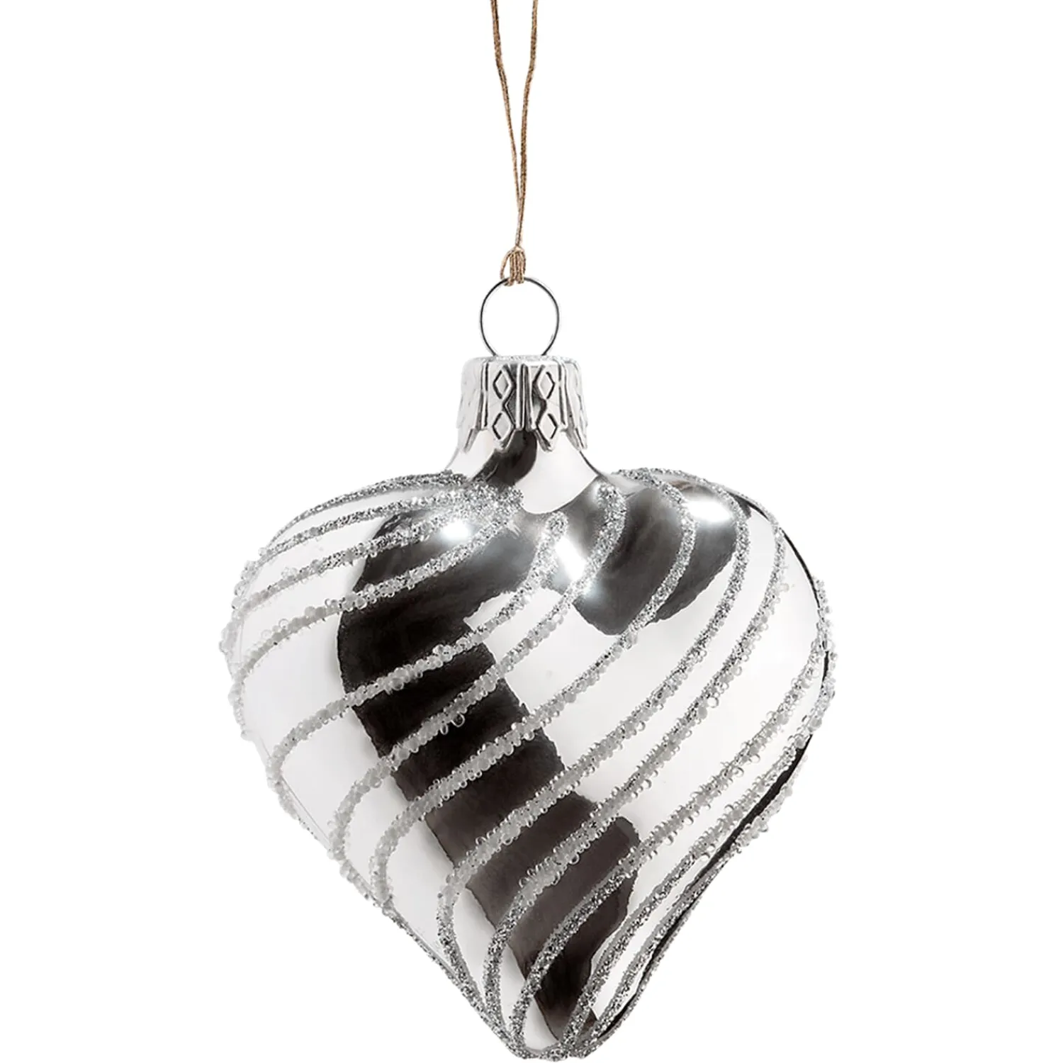* Tree Baubles And Set Offers|Glass Heart Silver With Silver Spirals