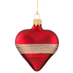 * Tree Baubles And Set Offers|Heart Dark Red Matt/Varnish With Glitter Ribbon