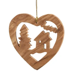 * Olive Wood Tree Decorations|Heart Forest Scene, Olive Wood