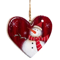 * Wood Tree Decorations|Heart "Snowman With Cap"