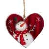 * Wood Tree Decorations|Heart "Snowman With Top Hat"